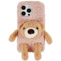 Capa de TPU 3D Plush Doll para iPhone 14 Pro - Bege / Ursa