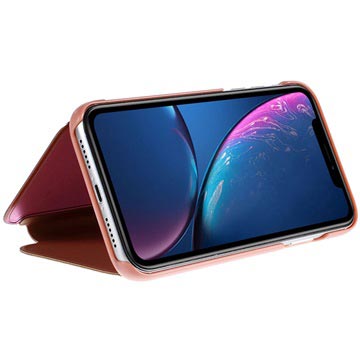 Capa Dobrável Luxury Mirror View para iPhone XR - Cor-de-Rosa Dourado