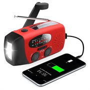 Rádio Portátil Solar com Manivela de Dínamo e Lanterna LED, Função de Powerbank – Vermelho