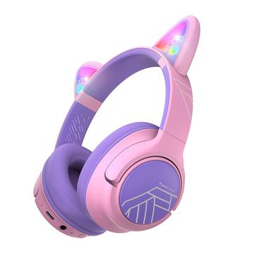 PowerLocus Bobo Cat Ears Auscultadores sem fios para crianças - Rosa / Roxo