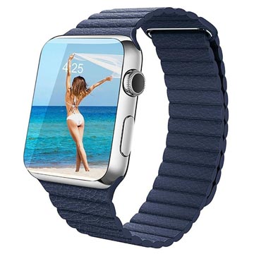 Bracelete de Pele Premium para Apple Watch Series 7/SE/6/5/4/3/2/1 - 45mm/44mm/42mm - Azul