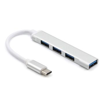 Hub USB-C Premium com 4 portas USB-A - Alumínio - Prata