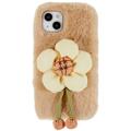 Capa de TPU 3D Plush Doll para iPhone 14 - Bege / Flor