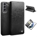 Capa de Pele Tipo Carteira Qialino Classic para Samsung Galaxy S21 5G - Preto