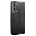 Capa de Pele Tipo Carteira Qialino Classic para Samsung Galaxy S21 5G - Preto