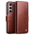 Capa de Pele Tipo Carteira Qialino Classic para Samsung Galaxy Z Fold5 - Castanho Escuro