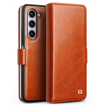 Capa de Pele Tipo Carteira Qialino Classic para Samsung Galaxy Z Fold5 - Castanho Claro