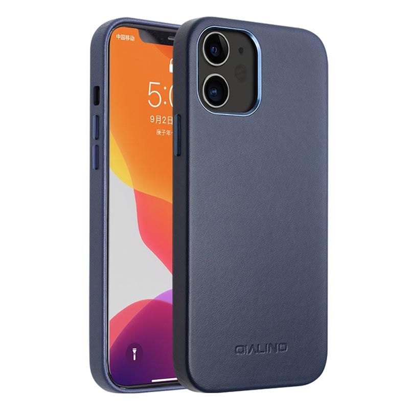 Capa de Couro Qialino Premium para iPhone 12 Mini Azul