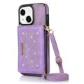 Capa com Carteira Rhinestone Decor para iPhone 14 Plus - Roxo