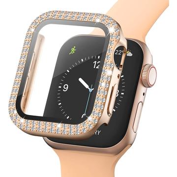 Caixa Decorativa com Strass de Vidro Temperado para Apple Watch SE (2022)/SE/6/5/4 - 40mm - Cor-de-Rosa Dourado