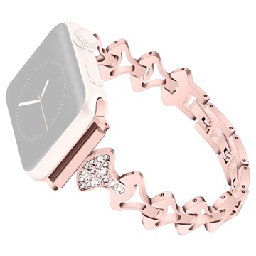 Bracelete em Forma de Leque com Strass para Apple Watch 7/SE/6/5/4/3/2/1 - 45mm/44mm/42mm - Cor-de-Rosa