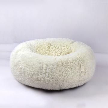 Cama redonda de pelúcia para animais de estimação - 40x26cm - Branco