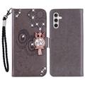 Capa para carteira Samsung Galaxy A15 Owl Rhinestone - Cinzento