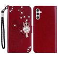 Capa para carteira Samsung Galaxy A15 Owl Rhinestone - Vermelho