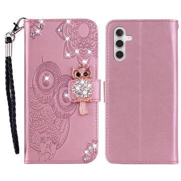 Capa para carteira Samsung Galaxy A15 Owl Rhinestone - Rose Gold