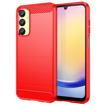 Capa de TPU Escovado para Samsung Galaxy A25 - Fibra de Carbono - Vermelho