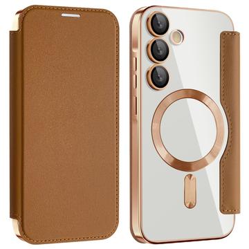 Capa flip para Samsung Galaxy A35 com ranhura para cartão - Compatível com MagSafe - Castanho