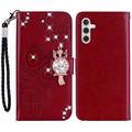 Capa para carteira Samsung Galaxy A35 Owl Rhinestone - Vermelho