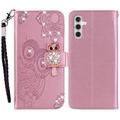 Capa para carteira Samsung Galaxy A35 Owl Rhinestone - Rose Gold