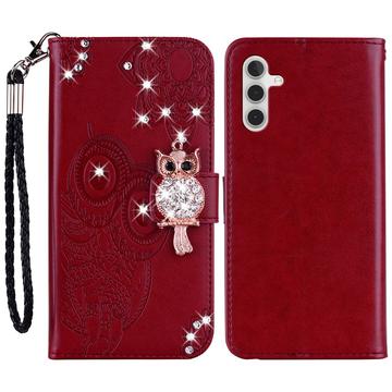 Capa para carteira Samsung Galaxy A54 5G Owl Rhinestone - Vermelho