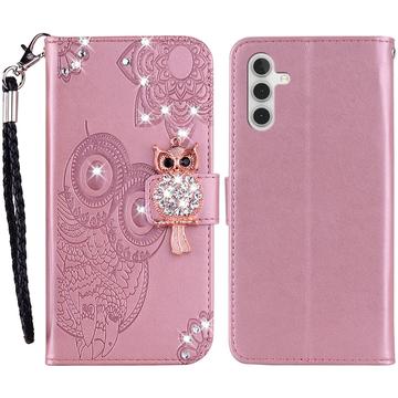 Capa para carteira Samsung Galaxy A54 5G Owl Rhinestone - Rose Gold