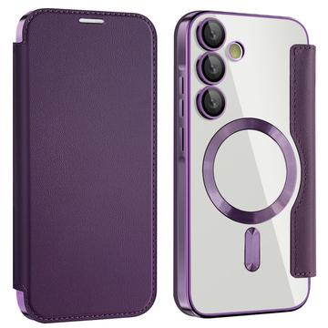 Capa flip para Samsung Galaxy A55 com ranhura para cartão - Compatível com MagSafe - Roxo