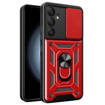 Capa Híbrida de Anel Rotativo com Proteção de Câmera para Samsung Galaxy A55 - Vermelho