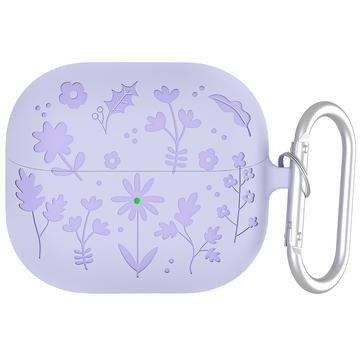 Samsung Galaxy Buds3/Buds3 Pro Capa de silicone líquido com padrão de flores e mosquetão