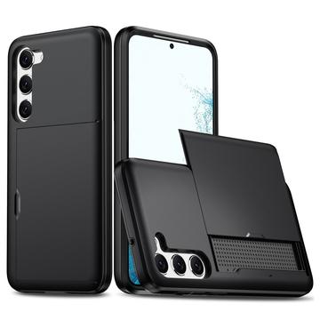 Capa Híbrida com Slot para Cartão Deslizante para Samsung Galaxy S23 5G - Preto