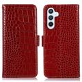 Bolsa de Pele Tipo Carteira Crocodile com RFID para Samsung Galaxy S23 FE - Vermelho