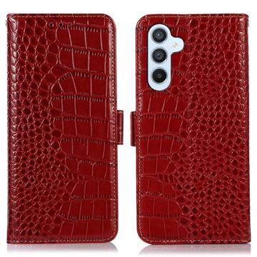 Bolsa de Pele Tipo Carteira Crocodile com RFID para Samsung Galaxy S23 FE - Vermelho