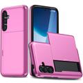 Capa Híbrida com Porta-Cartões Deslizantes para Samsung Galaxy S24 FE - Cor-de-Rosa Forte