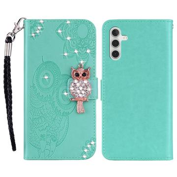 Samsung Galaxy S24 FE Capa para carteira com strass de coruja