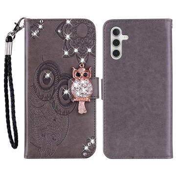 Capa de carteira com strass de coruja para Samsung Galaxy S24 FE