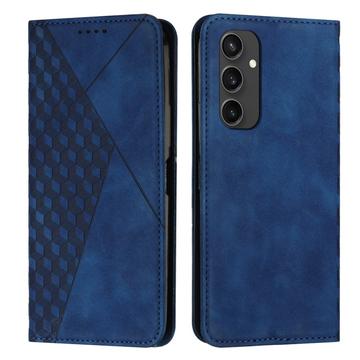 Capa para carteira com padrão de losango e fecho magnético para Samsung Galaxy S24 FE - Azul