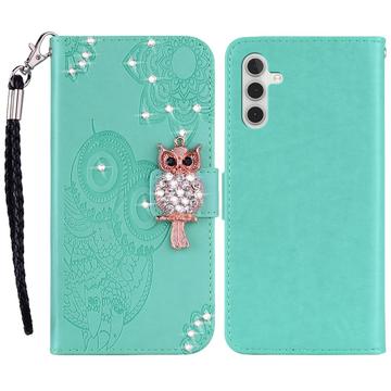 Samsung Galaxy S24 Capa para carteira com strass de coruja - Ciano