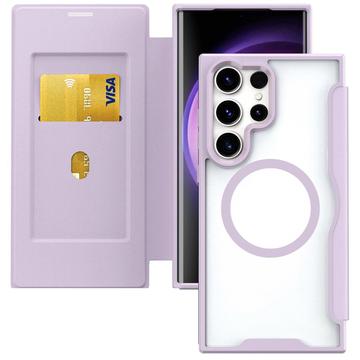 Capa flip para Samsung Galaxy S24 Ultra com ranhura para cartão - Compatível com MagSafe - Roxo