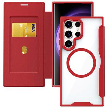 Capa flip para Samsung Galaxy S24 Ultra com ranhura para cartão - Compatível com MagSafe - Vermelho