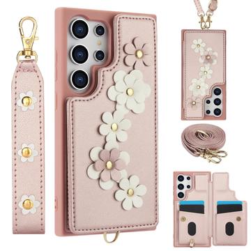 Capa Samsung Galaxy S24 Ultra Flower Decor com fita adesiva - Rosa