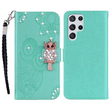 Samsung Galaxy S24 Ultra Capa para carteira com strass de coruja