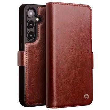 Capa de Pele Tipo Carteira Qialino Classic para Samsung Galaxy S24+ - Castanho Escuro