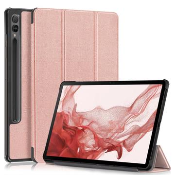 Bolsa Fólio Inteligente Tri-Fold para Samsung Galaxy Tab S9+ - Cor-de-Rosa Dourado