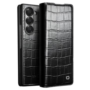 Capa de Pele Tipo Carteira Qialino Classic para Samsung Galaxy Z Fold6 - Crocodilo - Preto