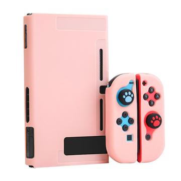 Conjunto de capa de encaixe resistente a riscos para a consola Nintendo Switch Capa protetora de joystick em silicone macio - Rosa