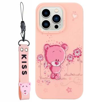 Capa de TPU com Alça da Série Kiss para iPhone 14 Pro - Urso