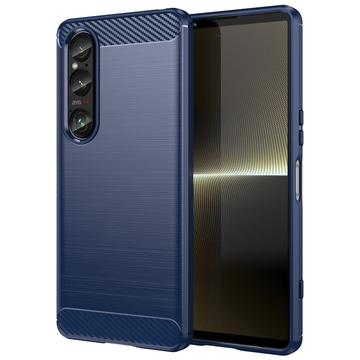 Capa de TPU Escovado para Sony Xperia 1 VI - Fibra de Carbono - Azul