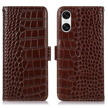 Bolsa de Pele Tipo Carteira Crocodile com RFID para Sony Xperia 10 VI