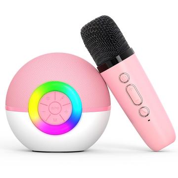 Microfone de karaoke para crianças T97 com coluna Bluetooth e subwoofer - Rosa