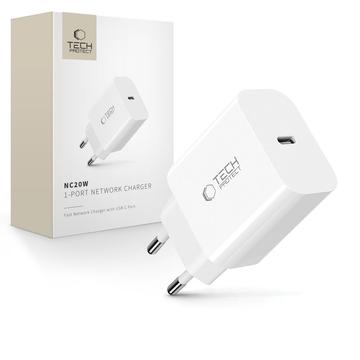 Carregador de 1 porta USB-C Tech-Protect NC20W PD 20W - Branco