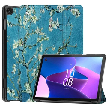 Bolsa Fólio Inteligente Tri-Fold para Lenovo Tab M10 Gen 3 - Flores Brancas